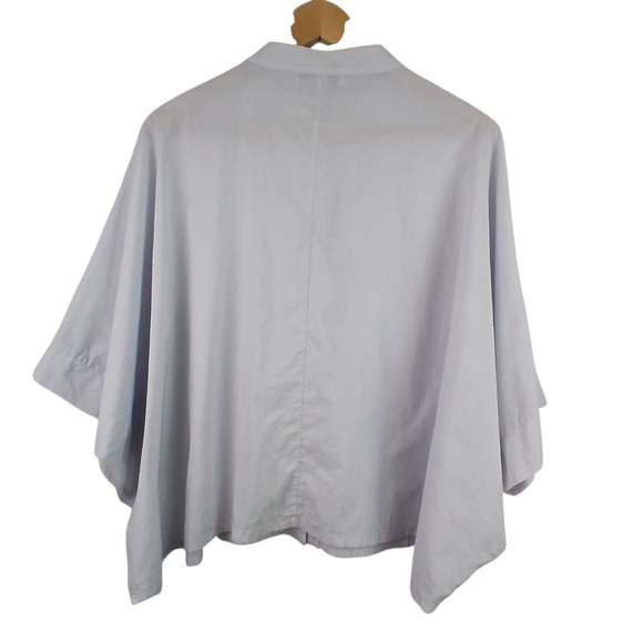 Bryn Walker SZ L 100% Cotton Short Sleeve Poncho Style Button Up Shirt LT Gray - Picture 3 of 4